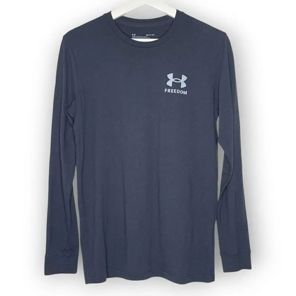 Under Armour Freedom New Flag Long Sleeve Shirt Black Red Blue Mens Small Flawed